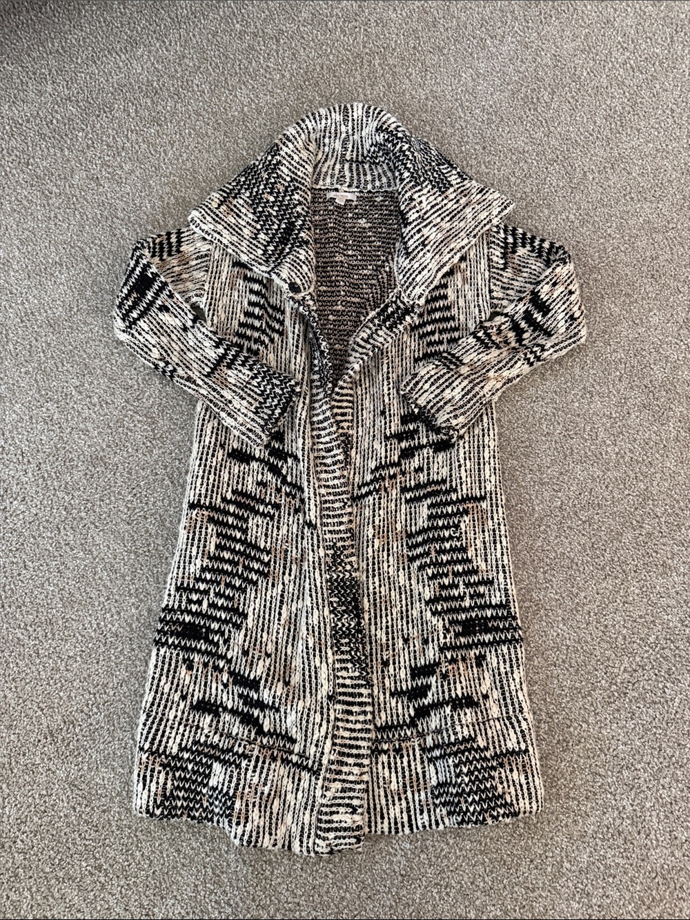Ella Moss Black & Cream Marled Long Open-Front Cardigan